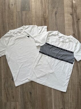 Abercrombie Kids Boys Bundle White Graphic Stripe Tee (Set of 2) Size 9/10